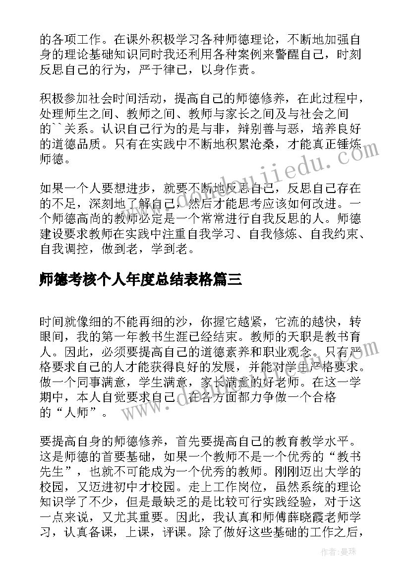 师德考核个人年度总结表格(通用9篇)