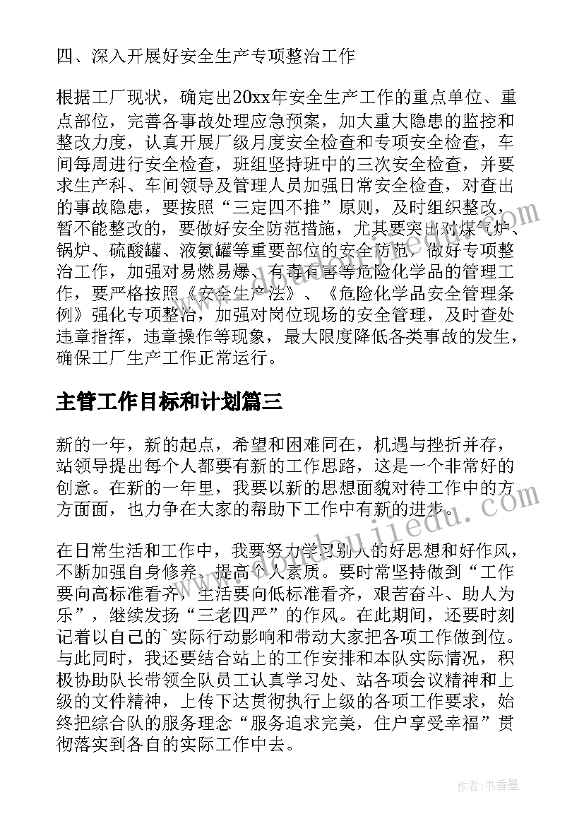 2023年主管工作目标和计划(优秀8篇)