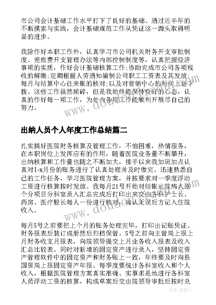 出纳人员个人年度工作总结(模板7篇)