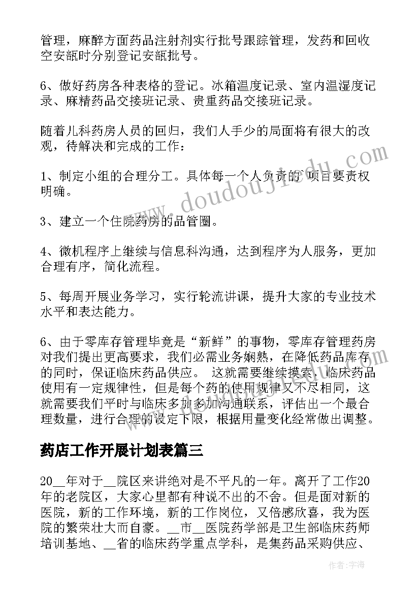 药店工作开展计划表 总结药店工作计划(精选7篇)