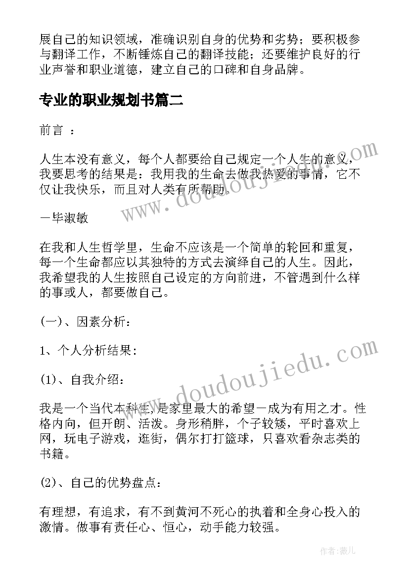 2023年专业的职业规划书(精选10篇)