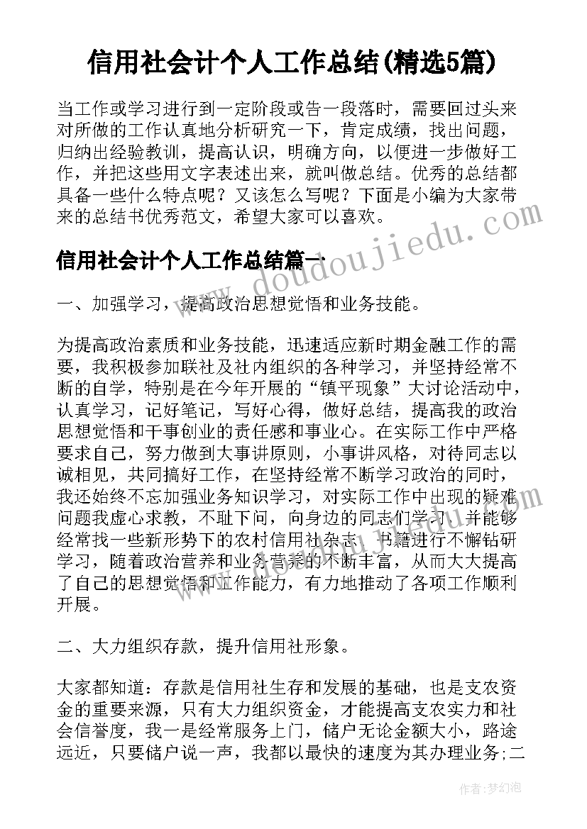 信用社会计个人工作总结(精选5篇)