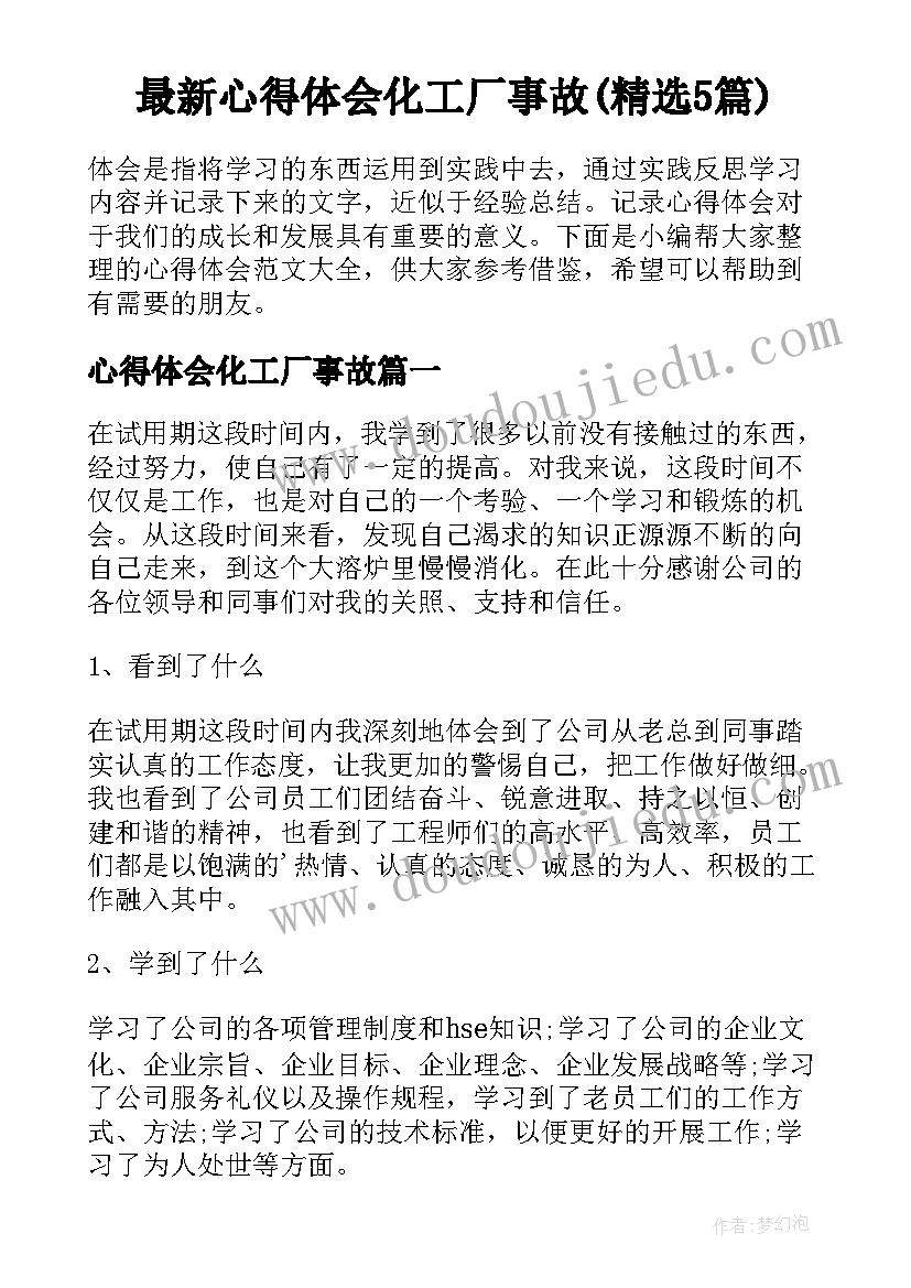 最新心得体会化工厂事故(精选5篇)