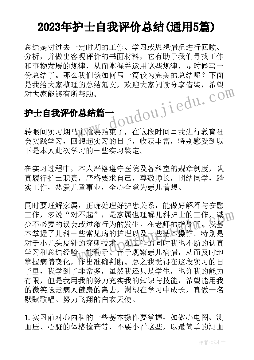 2023年护士自我评价总结(通用5篇)