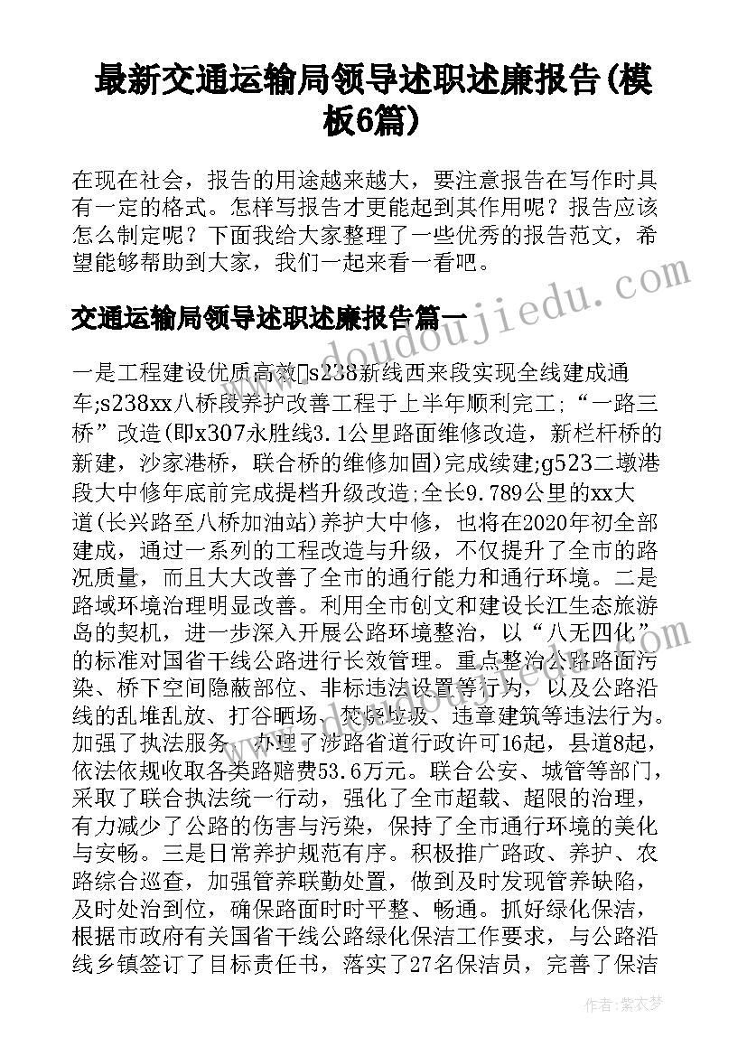 最新交通运输局领导述职述廉报告(模板6篇)