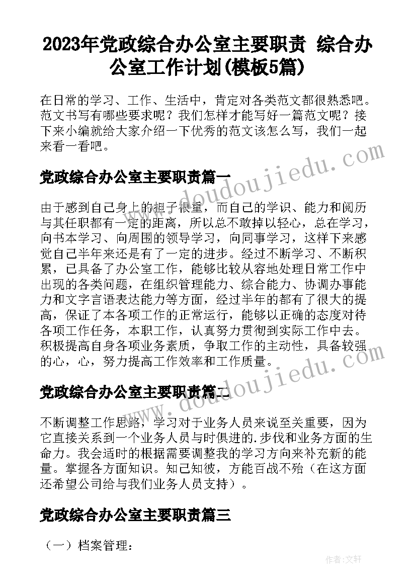 2023年党政综合办公室主要职责 综合办公室工作计划(模板5篇)