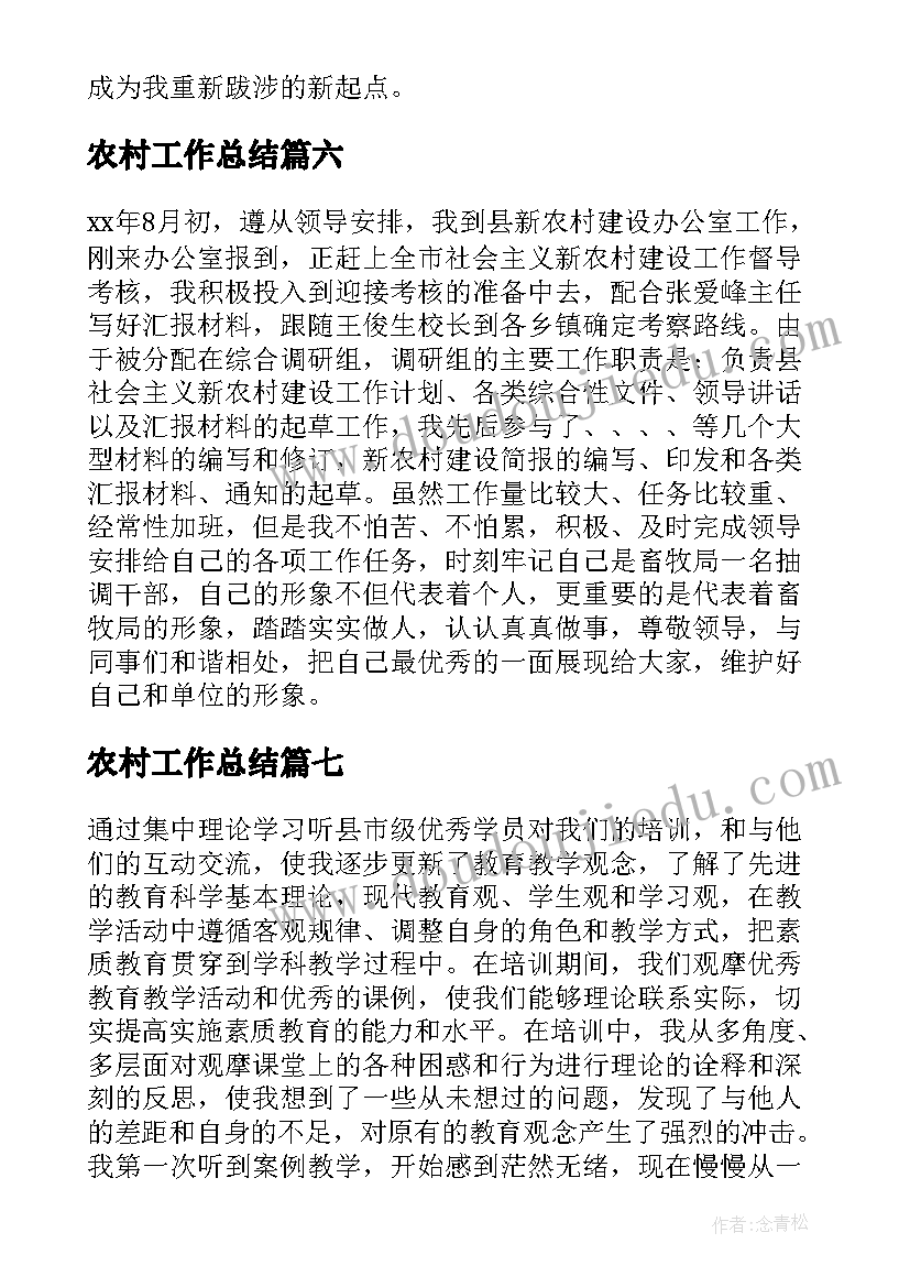 2023年农村工作总结(大全8篇)