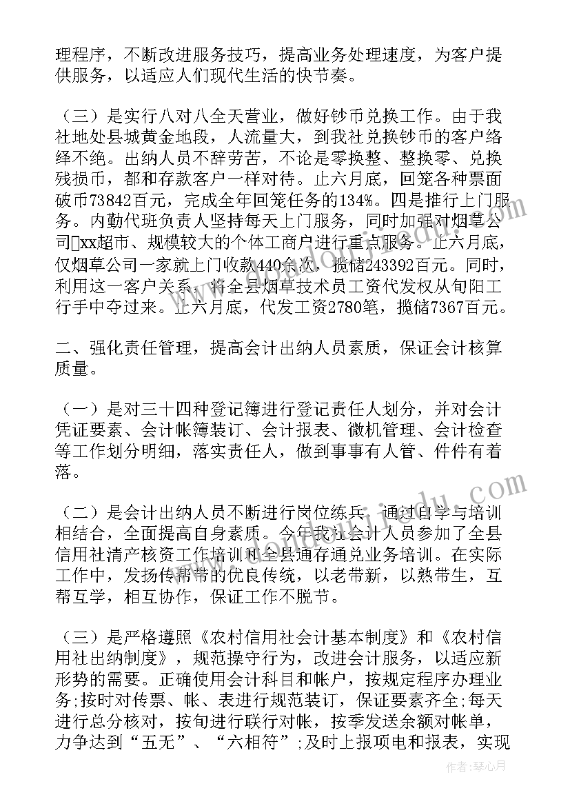 财务出纳个人半年工作总结(模板7篇)