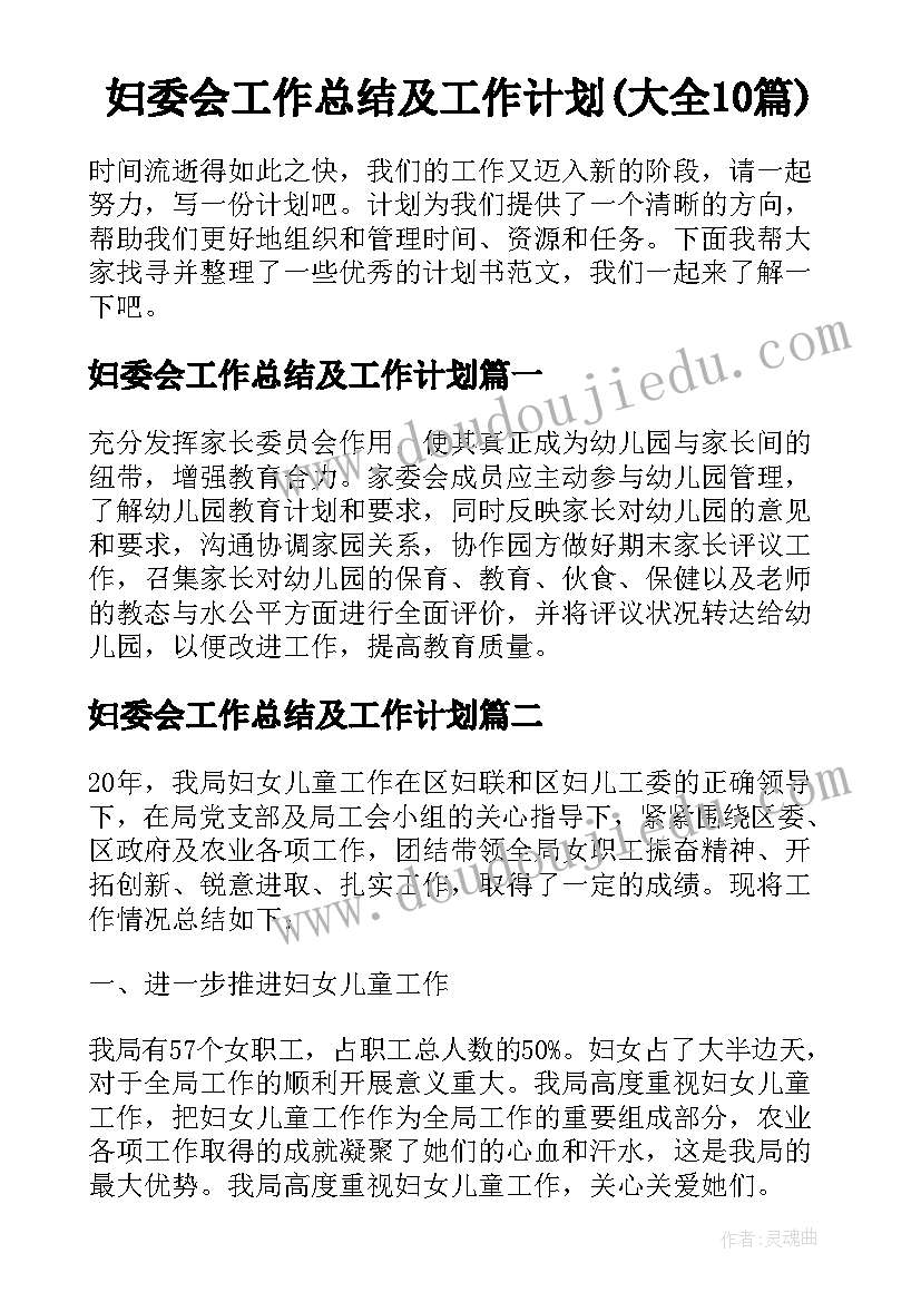 妇委会工作总结及工作计划(大全10篇)