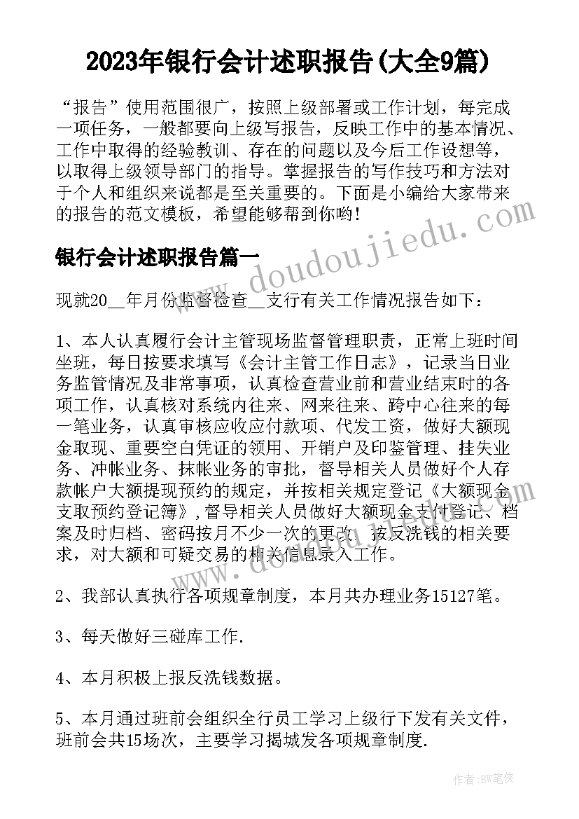 2023年银行会计述职报告(大全9篇)