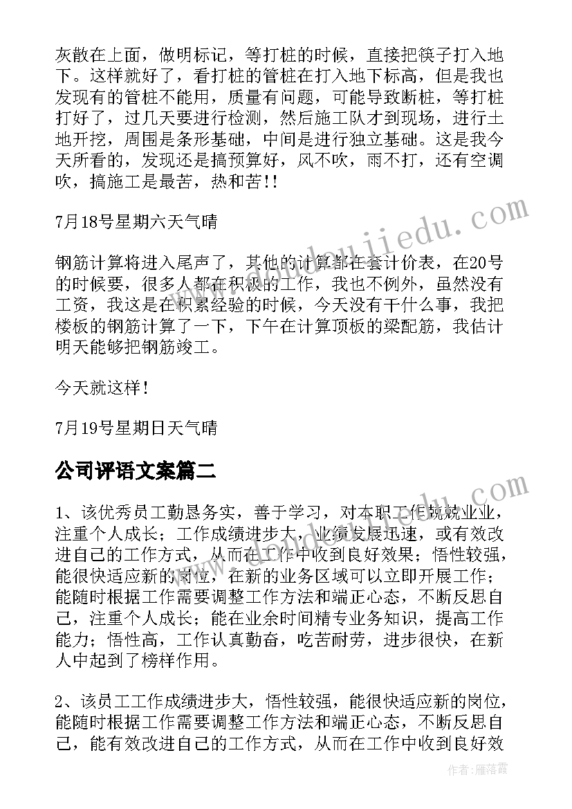 最新公司评语文案(模板7篇)