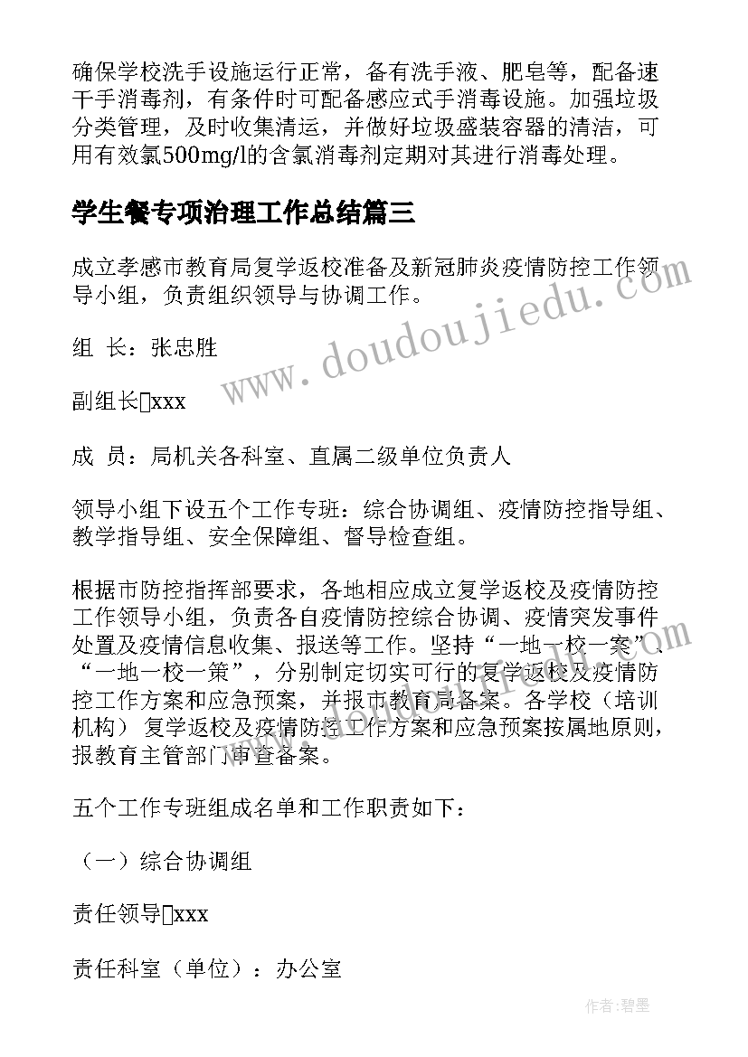 学生餐专项治理工作总结(实用5篇)