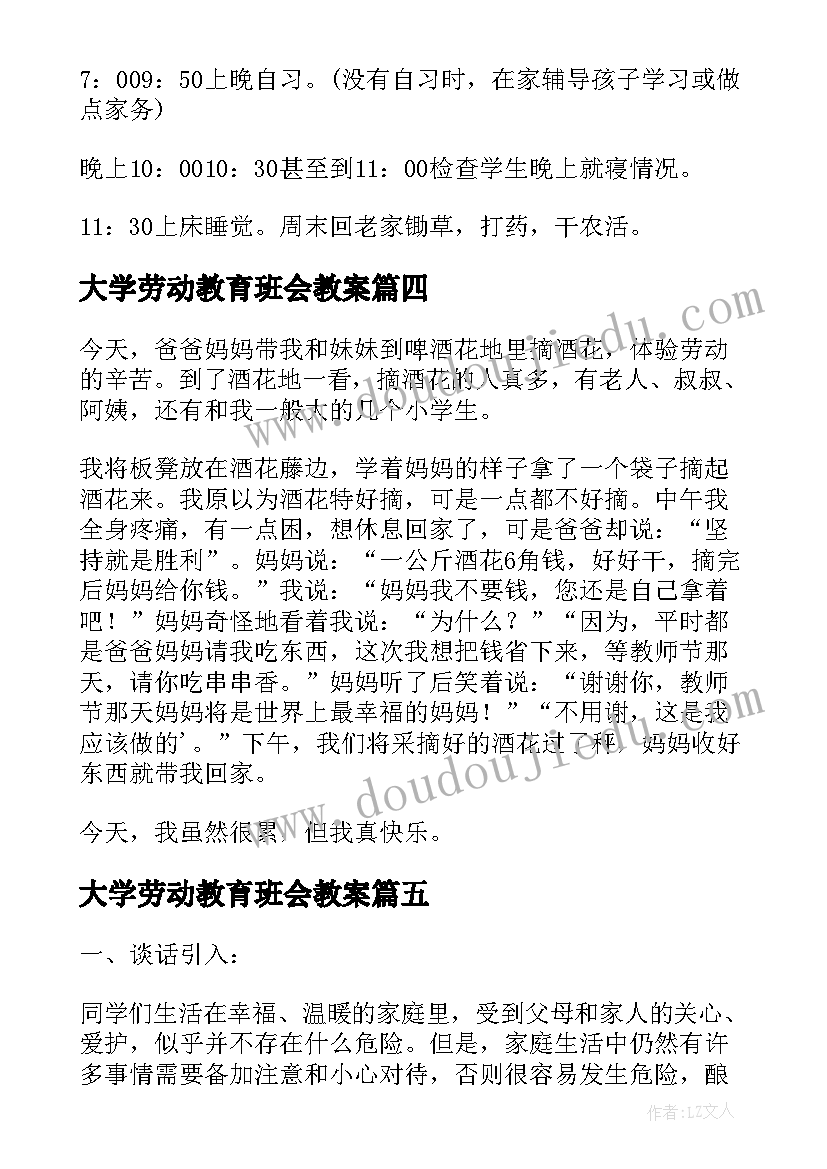 2023年大学劳动教育班会教案(精选5篇)