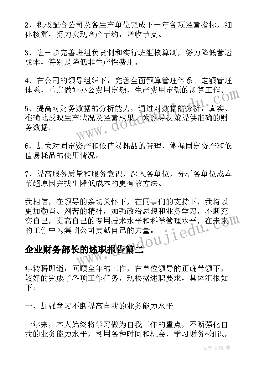 2023年企业财务部长的述职报告(精选5篇)