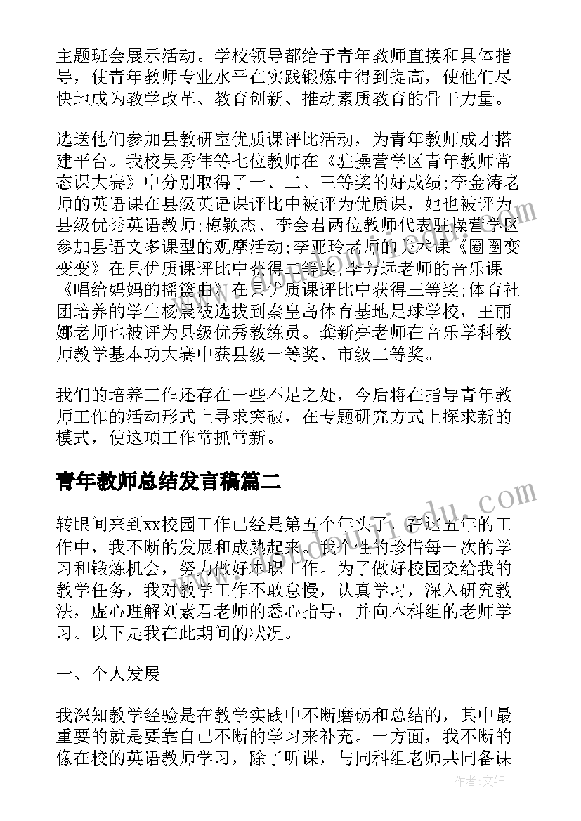 2023年青年教师总结发言稿 青年教师个人总结(模板7篇)