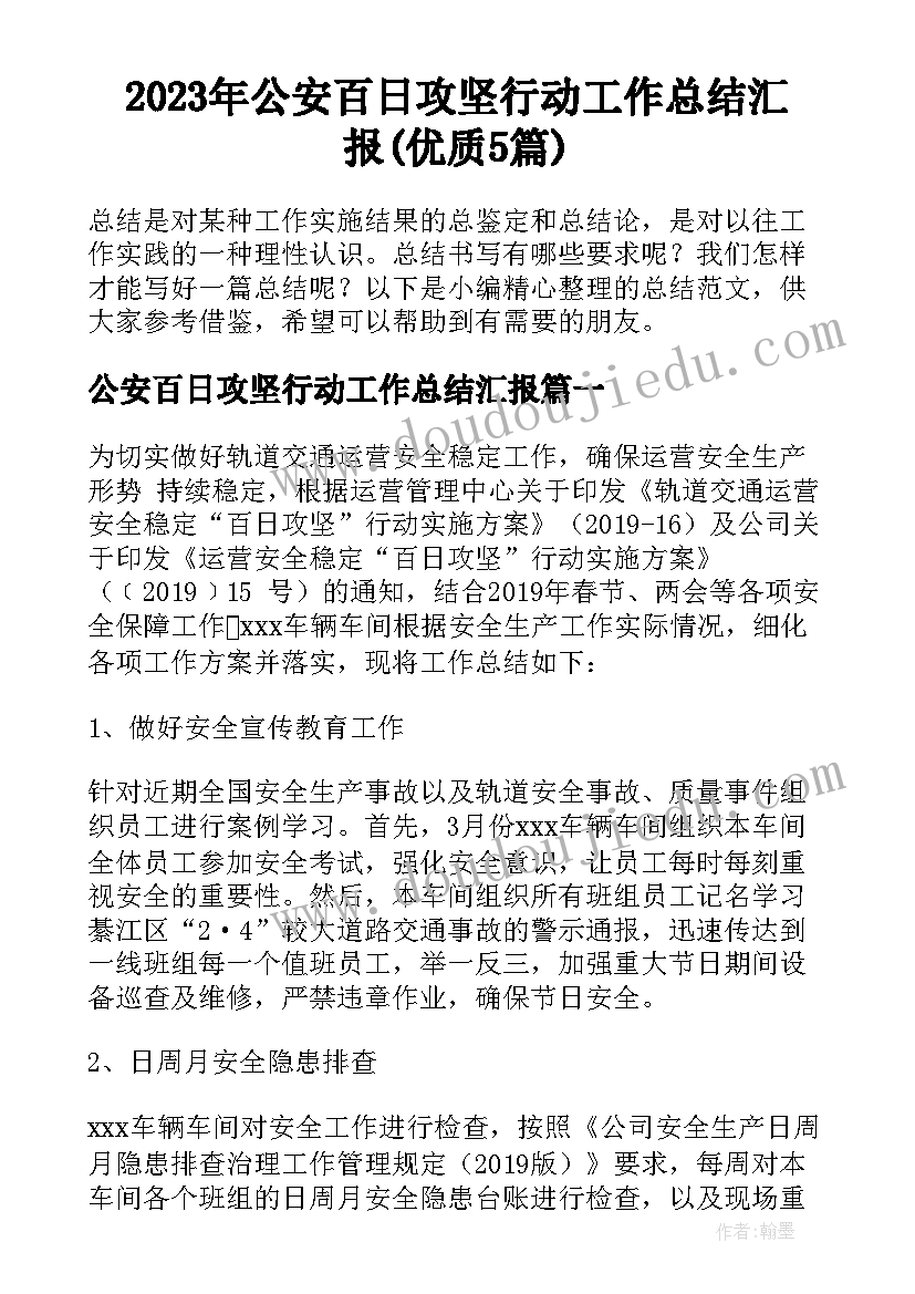 2023年公安百日攻坚行动工作总结汇报(优质5篇)