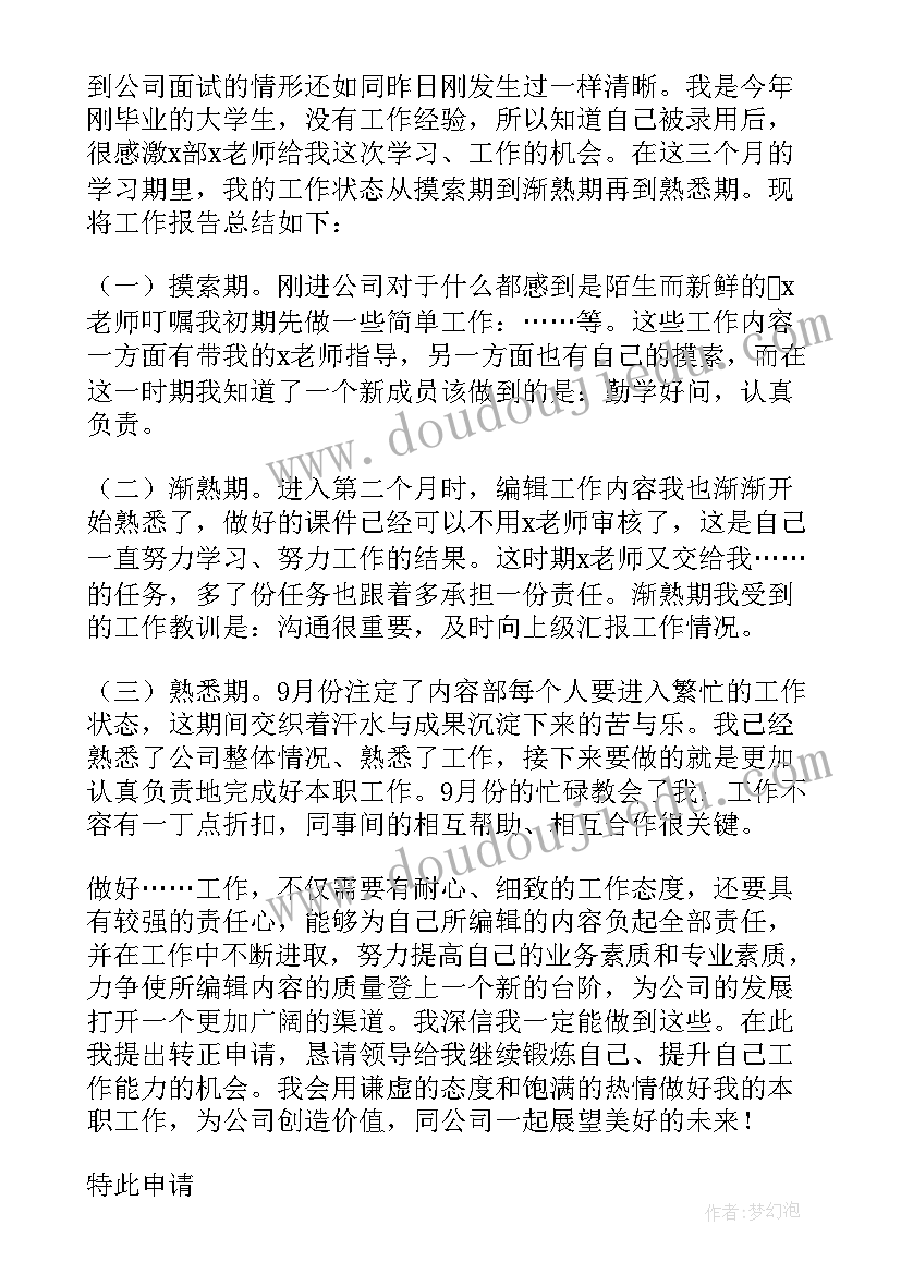 最新个人转正申请总结报告(优质6篇)