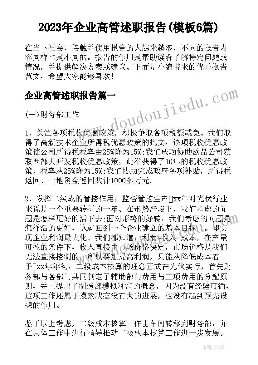 2023年企业高管述职报告(模板6篇)