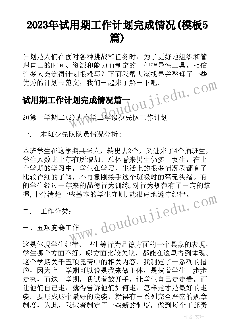 2023年试用期工作计划完成情况(模板5篇)