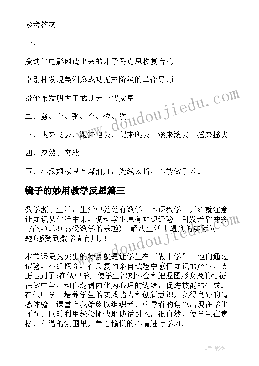 最新镜子的妙用教学反思(精选5篇)