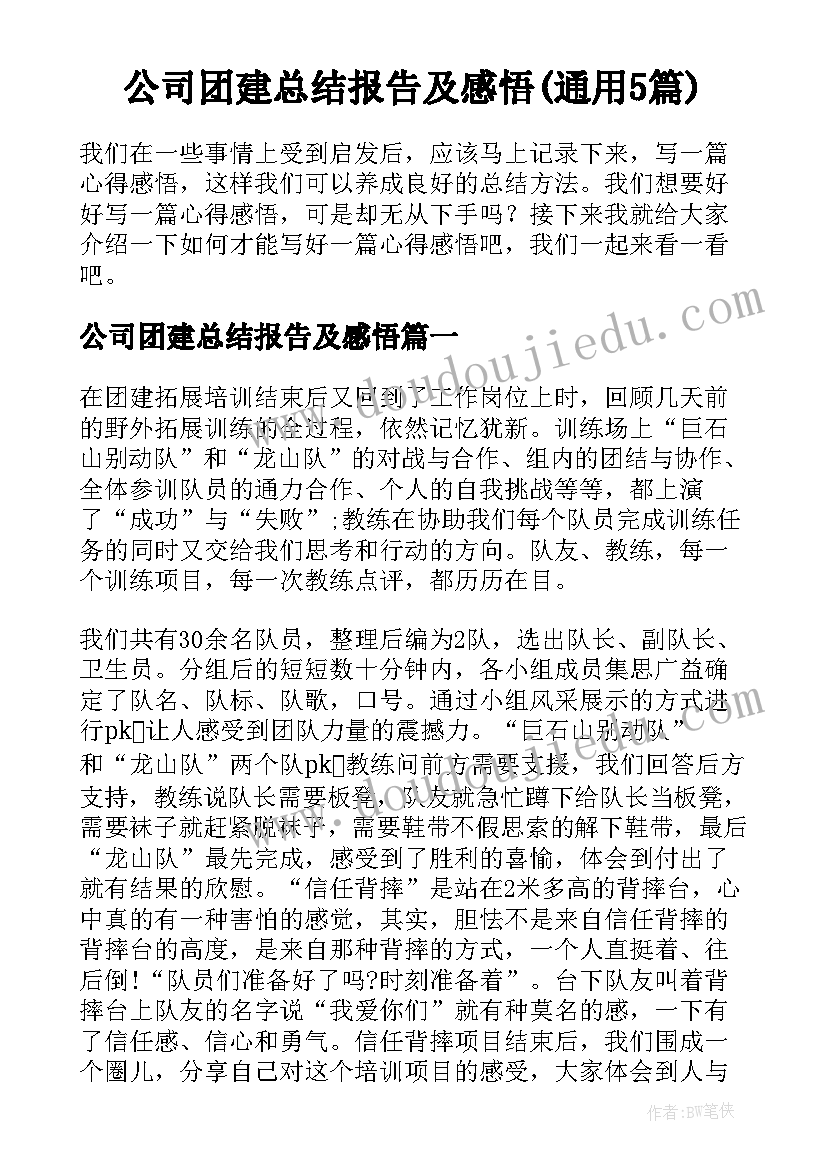 公司团建总结报告及感悟(通用5篇)