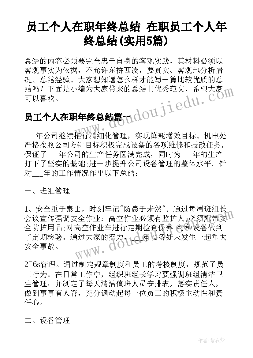 员工个人在职年终总结 在职员工个人年终总结(实用5篇)