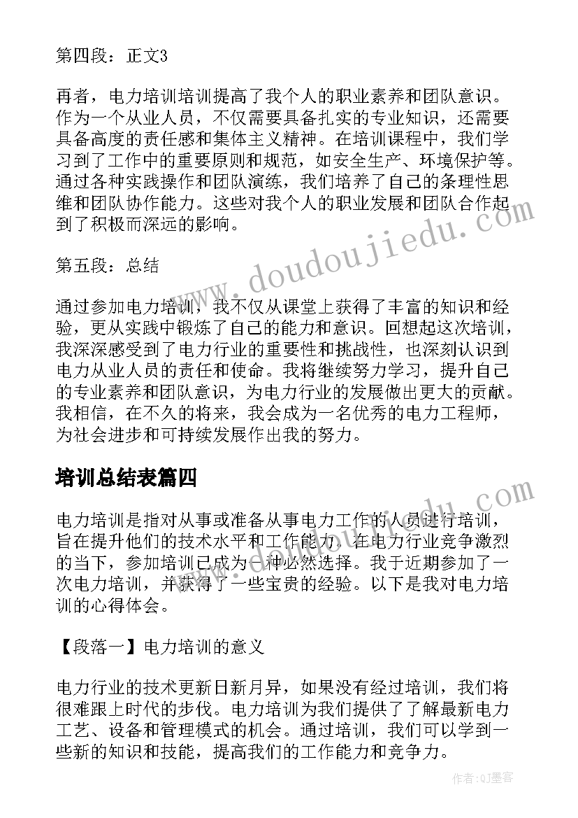 最新培训总结表 电力培训培训心得体会(优质7篇)