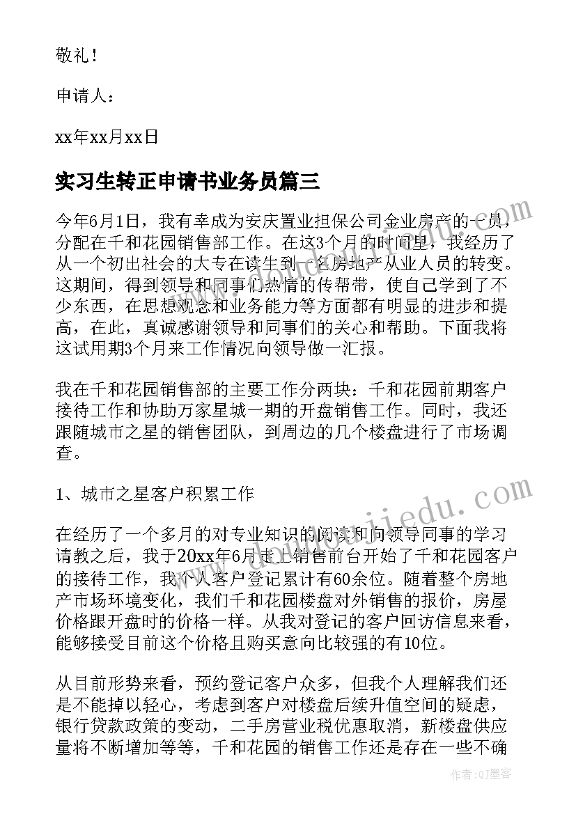 实习生转正申请书业务员(优质6篇)