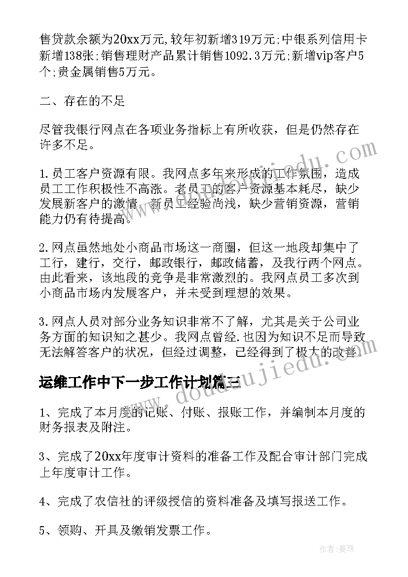 最新运维工作中下一步工作计划 财务工作总结及下一年工作计划(精选9篇)