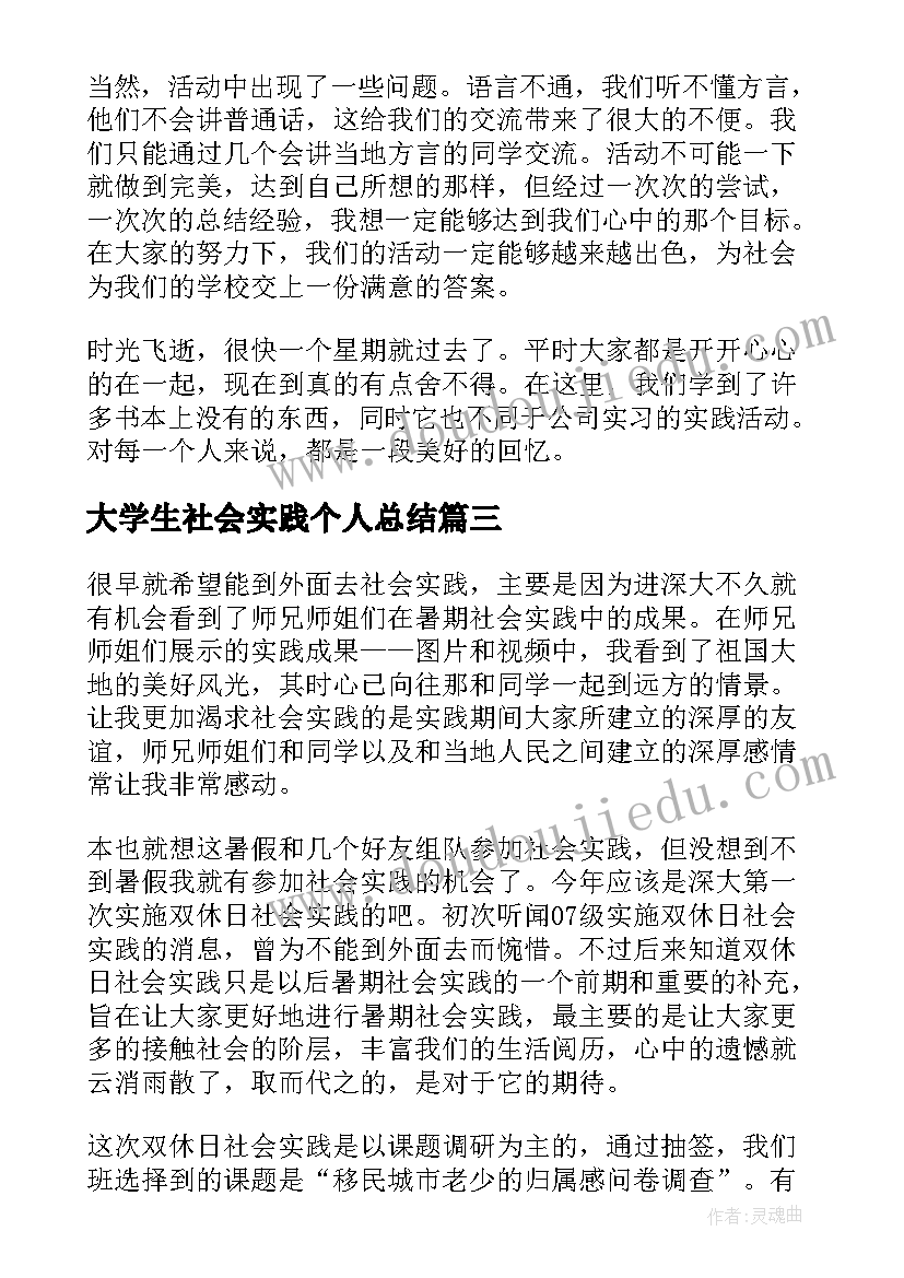 2023年大学生社会实践个人总结 大学生假期社会实践个人总结(通用10篇)