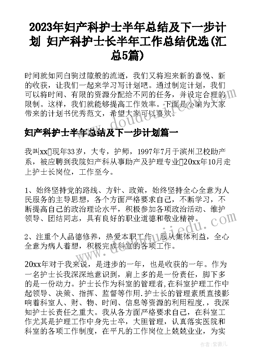 2023年妇产科护士半年总结及下一步计划 妇产科护士长半年工作总结优选(汇总5篇)