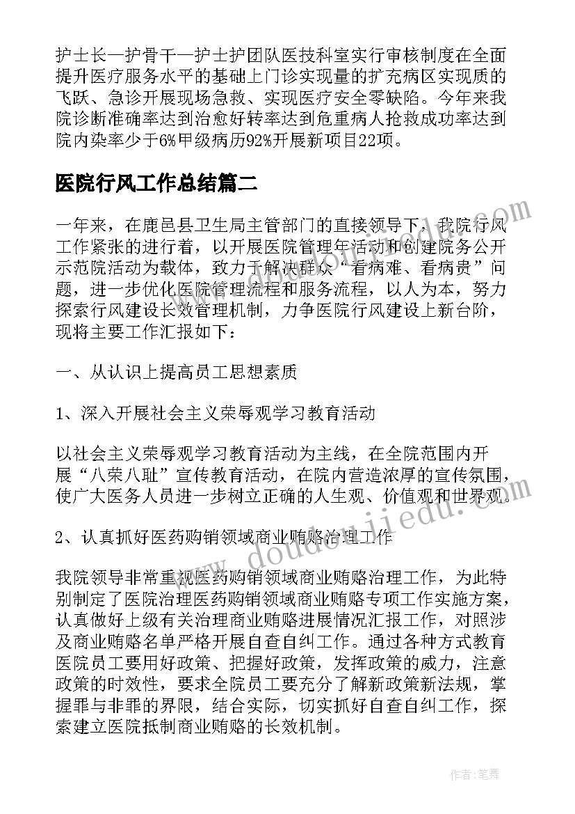 2023年医院行风工作总结(模板7篇)