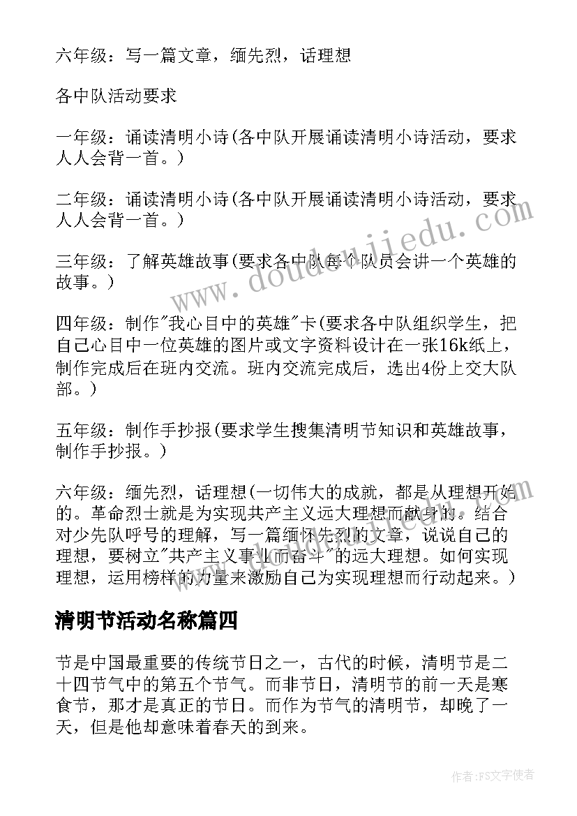 2023年清明节活动名称 实践活动清明节心得体会(通用8篇)