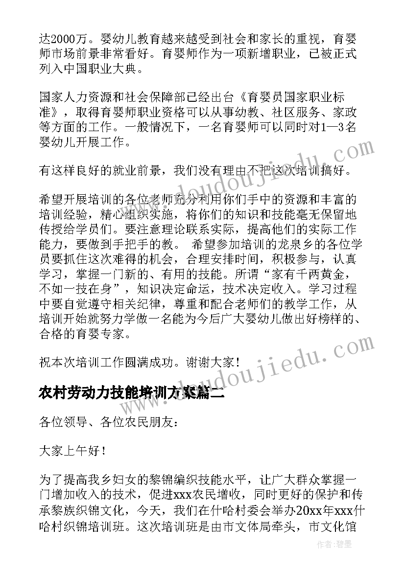 农村劳动力技能培训方案(大全5篇)