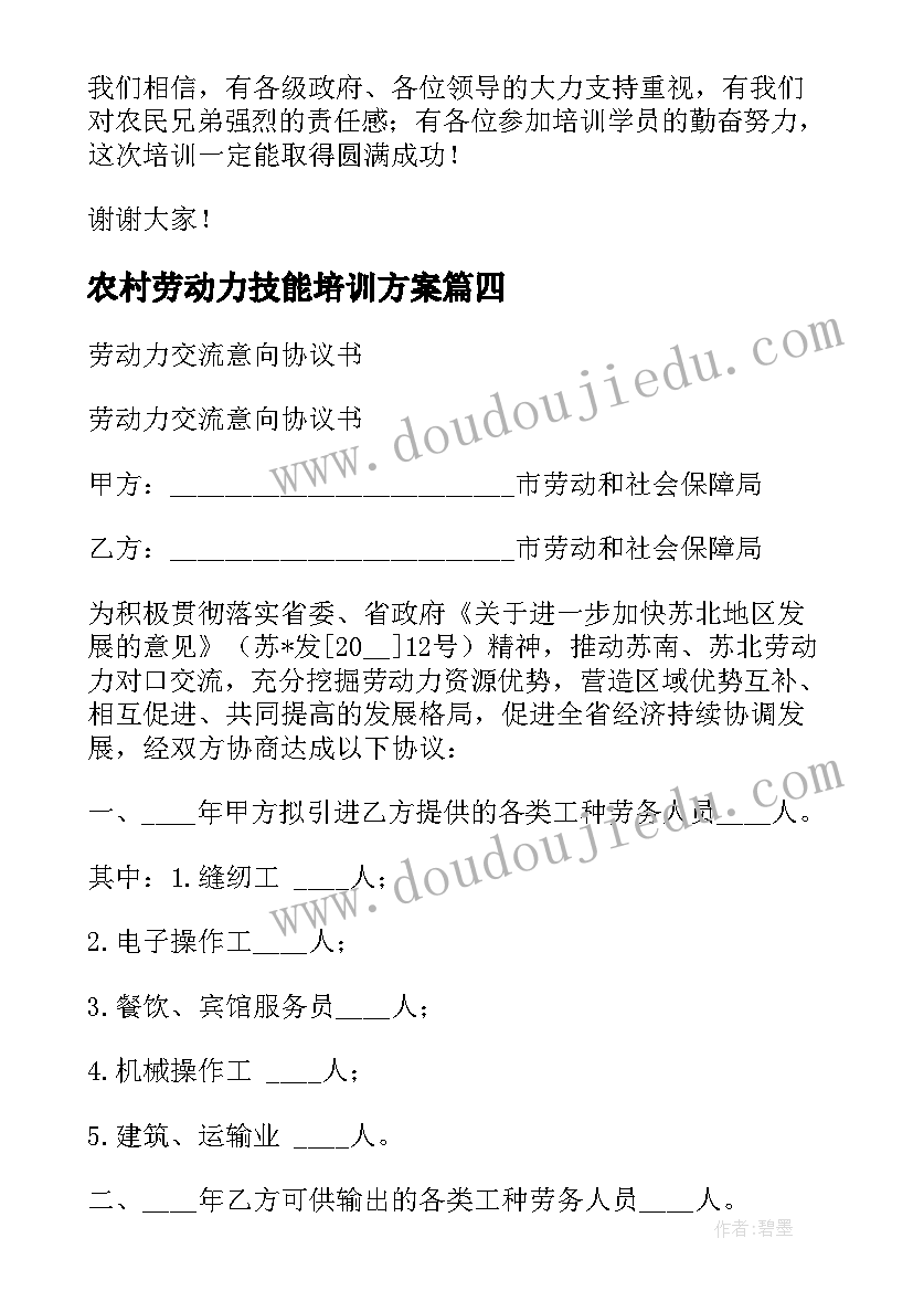 农村劳动力技能培训方案(大全5篇)