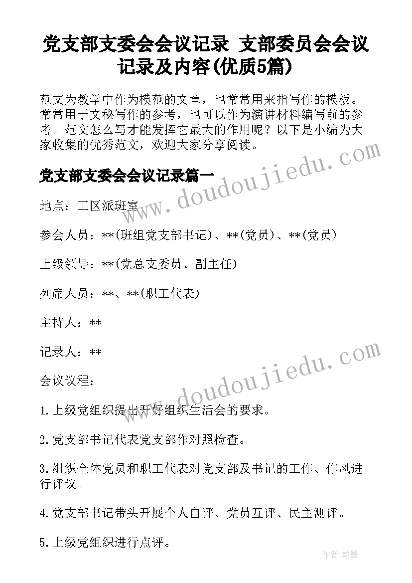 党支部支委会会议记录 支部委员会会议记录及内容(优质5篇)