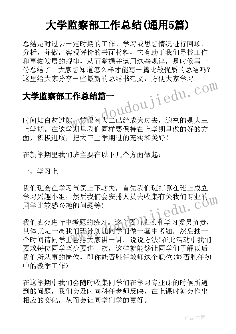 大学监察部工作总结(通用5篇)