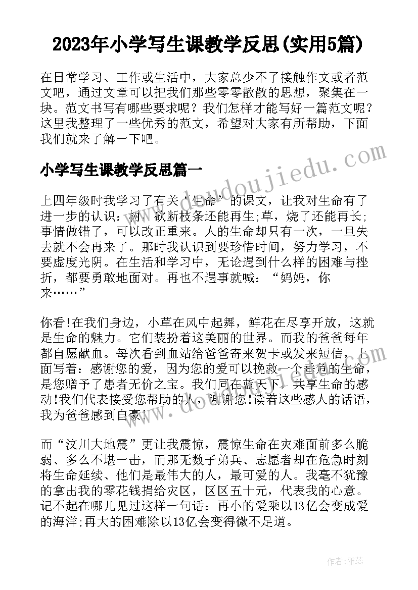 2023年小学写生课教学反思(实用5篇)