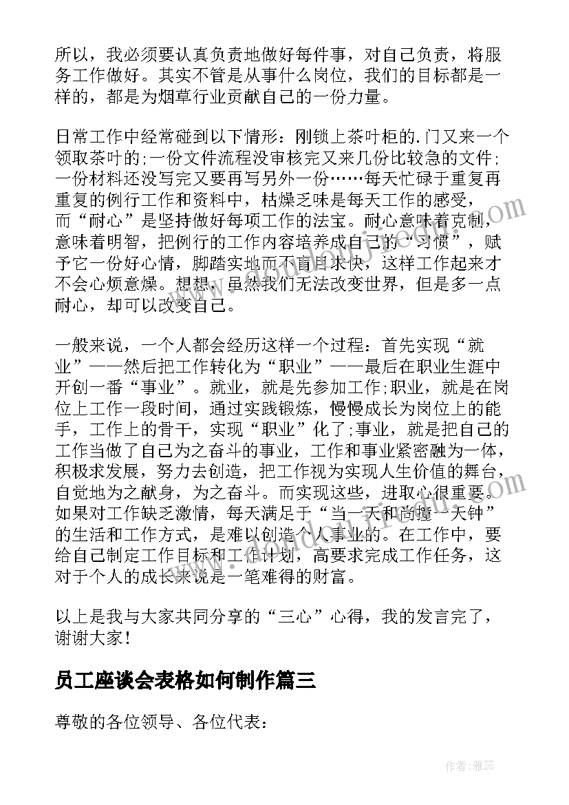 最新员工座谈会表格如何制作 员工座谈会演讲稿(优质8篇)