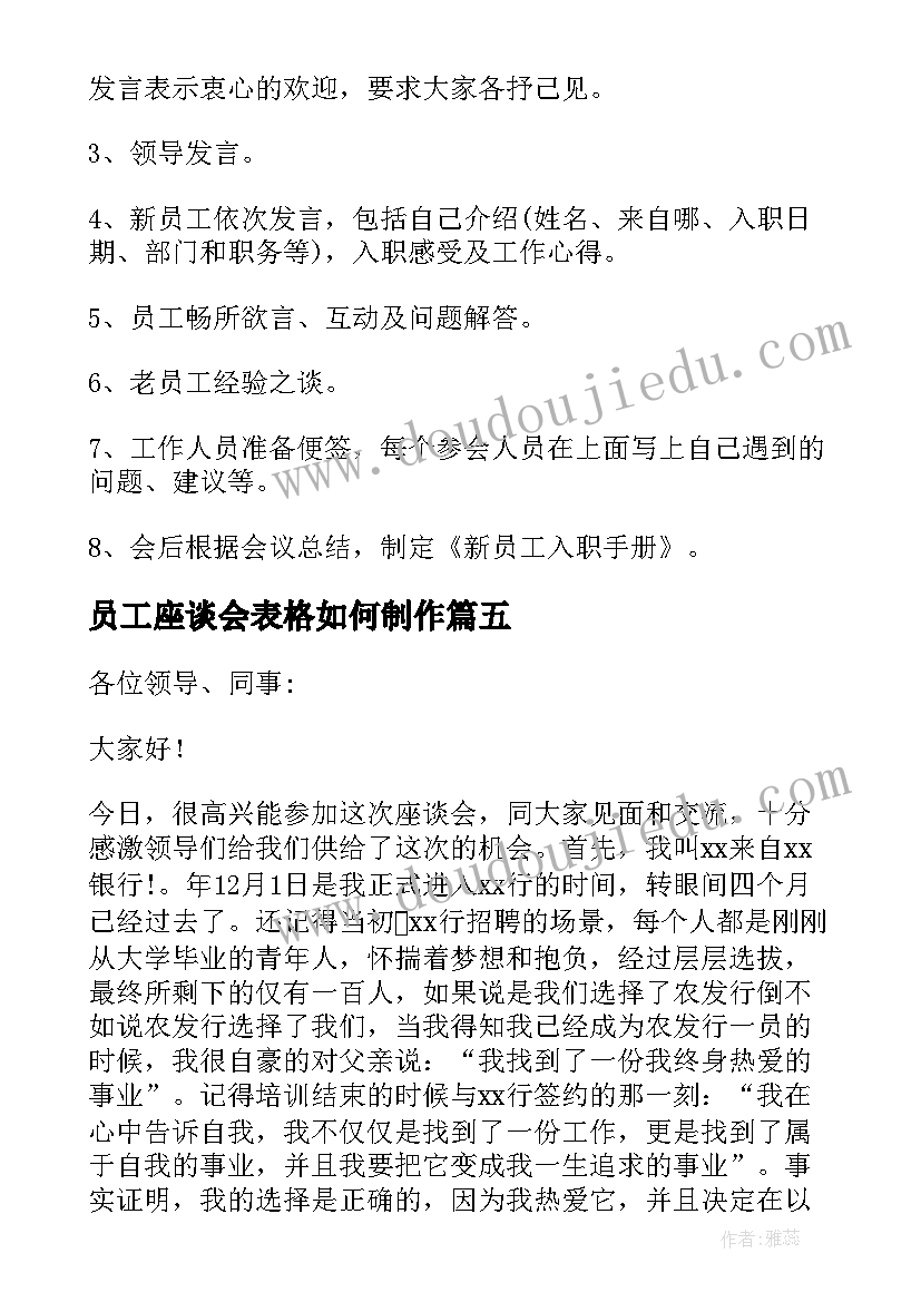 最新员工座谈会表格如何制作 员工座谈会演讲稿(优质8篇)