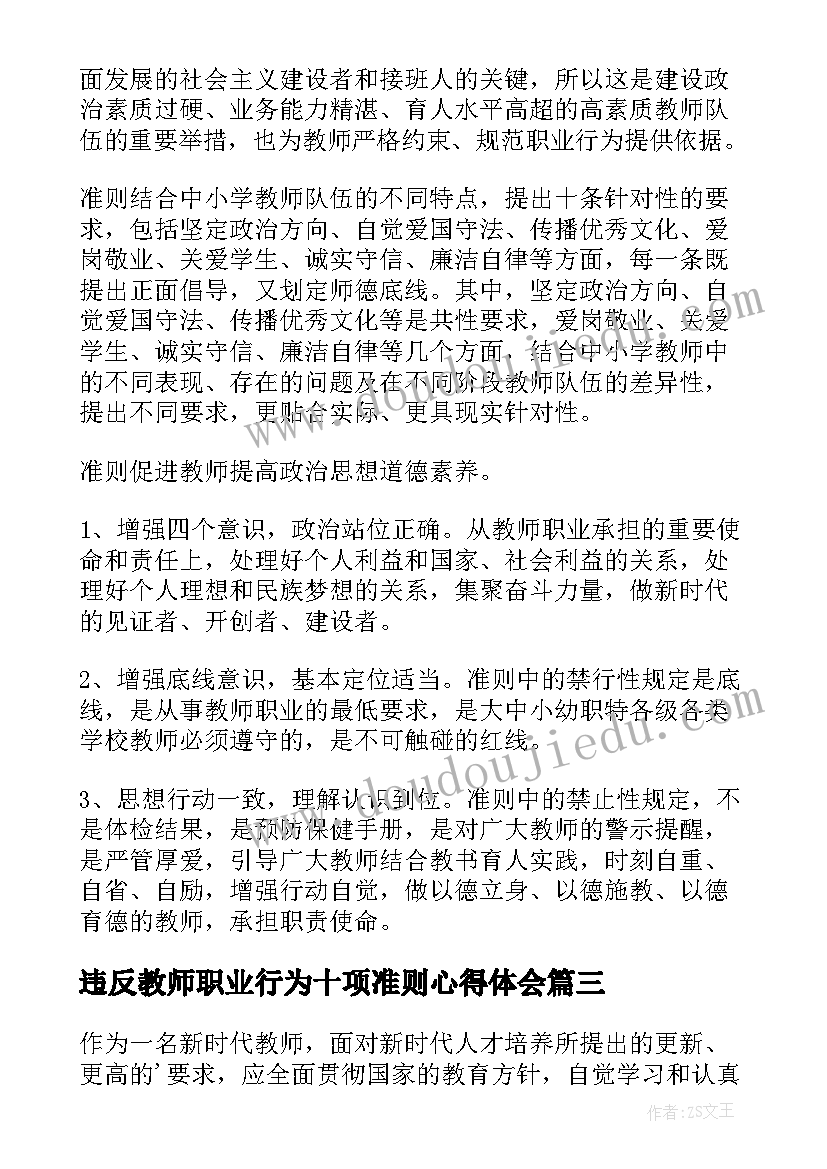 违反教师职业行为十项准则心得体会(汇总10篇)