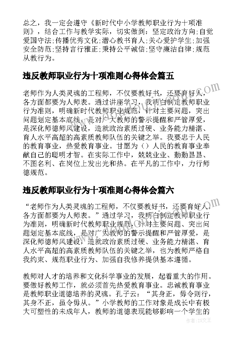 违反教师职业行为十项准则心得体会(汇总10篇)