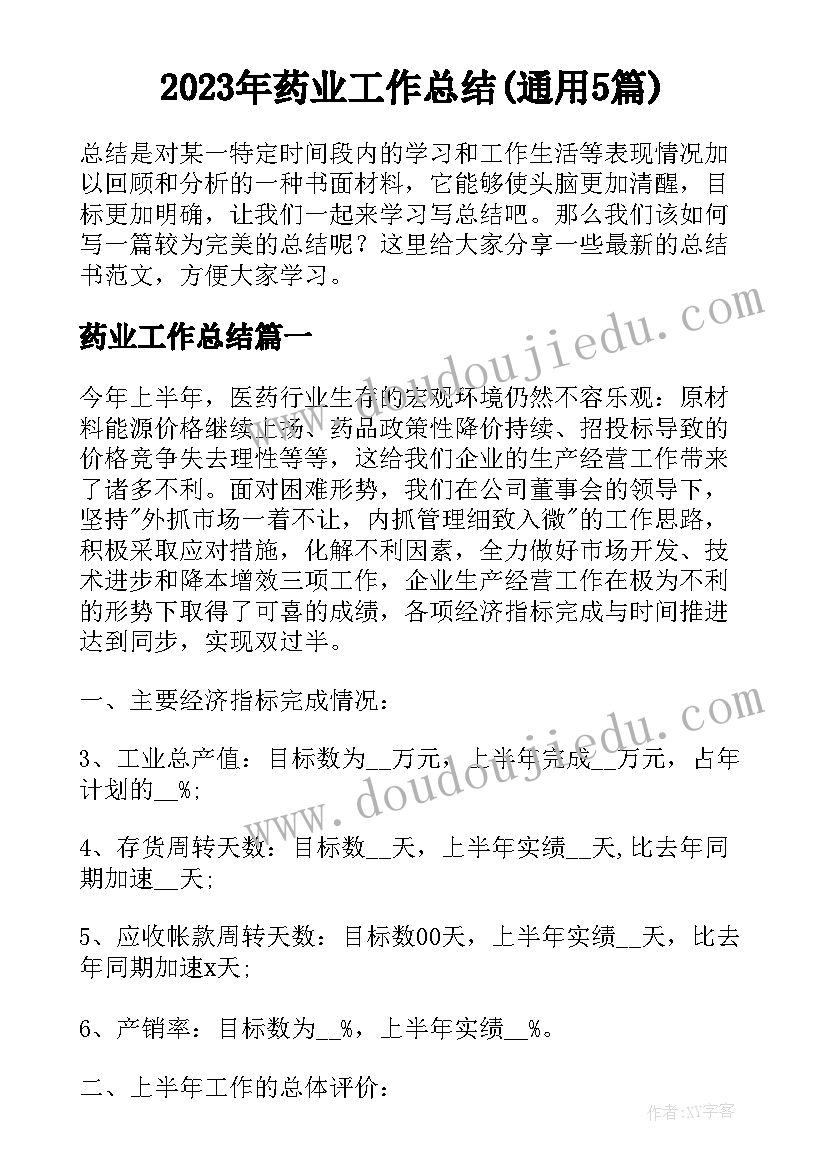 2023年药业工作总结(通用5篇)