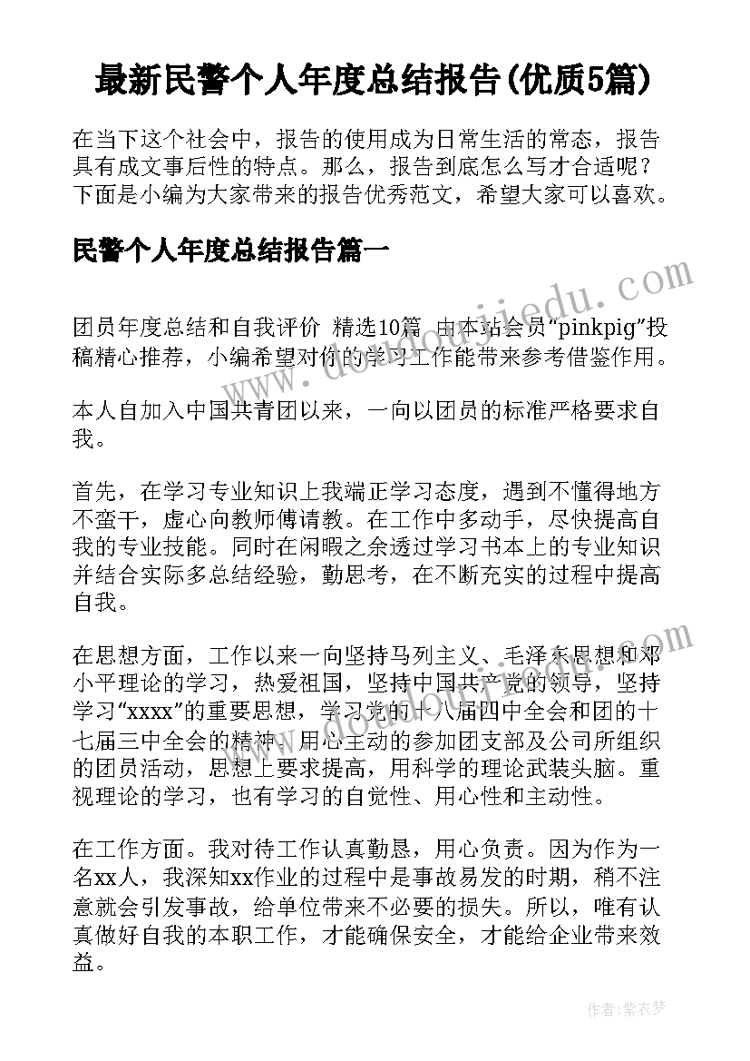 最新民警个人年度总结报告(优质5篇)