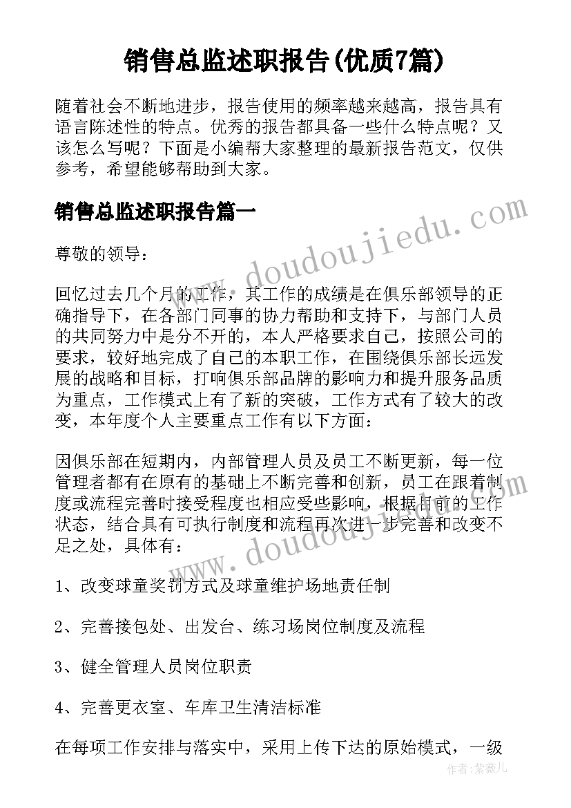 销售总监述职报告(优质7篇)