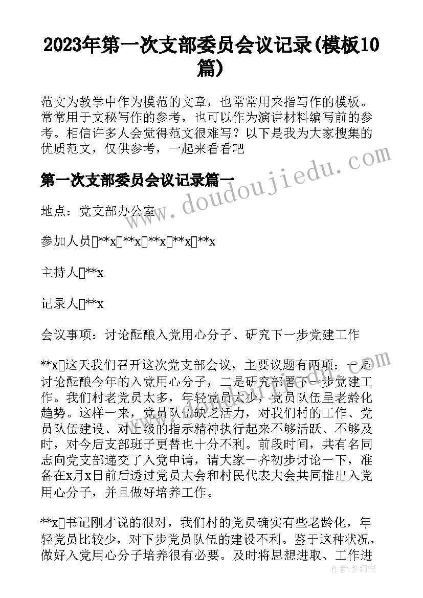 2023年第一次支部委员会议记录(模板10篇)