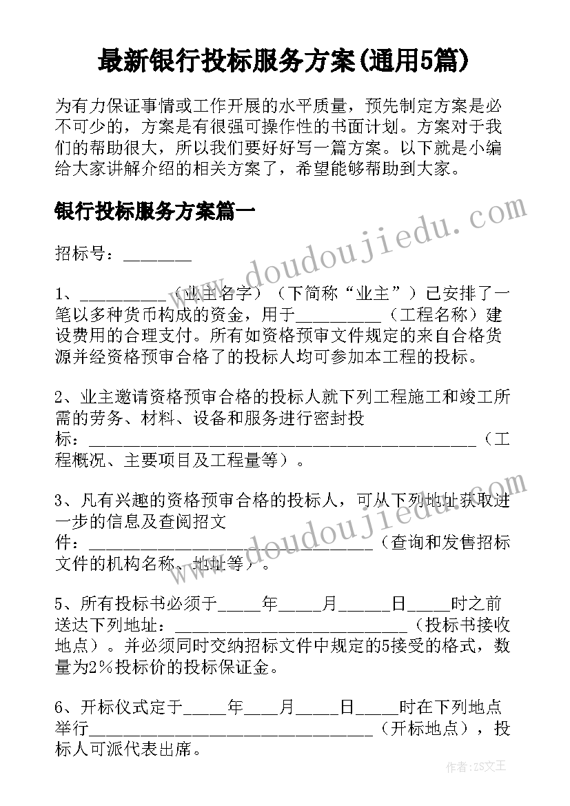 最新银行投标服务方案(通用5篇)