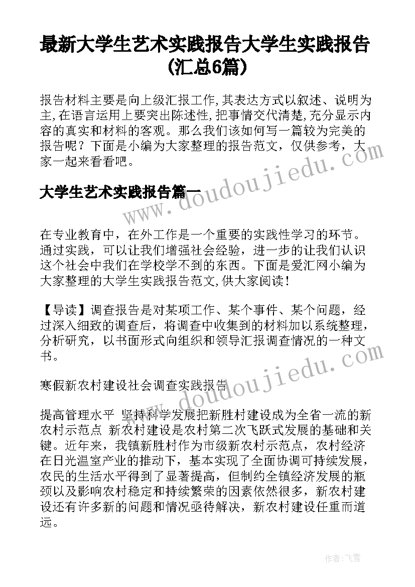 最新大学生艺术实践报告 大学生实践报告(汇总6篇)