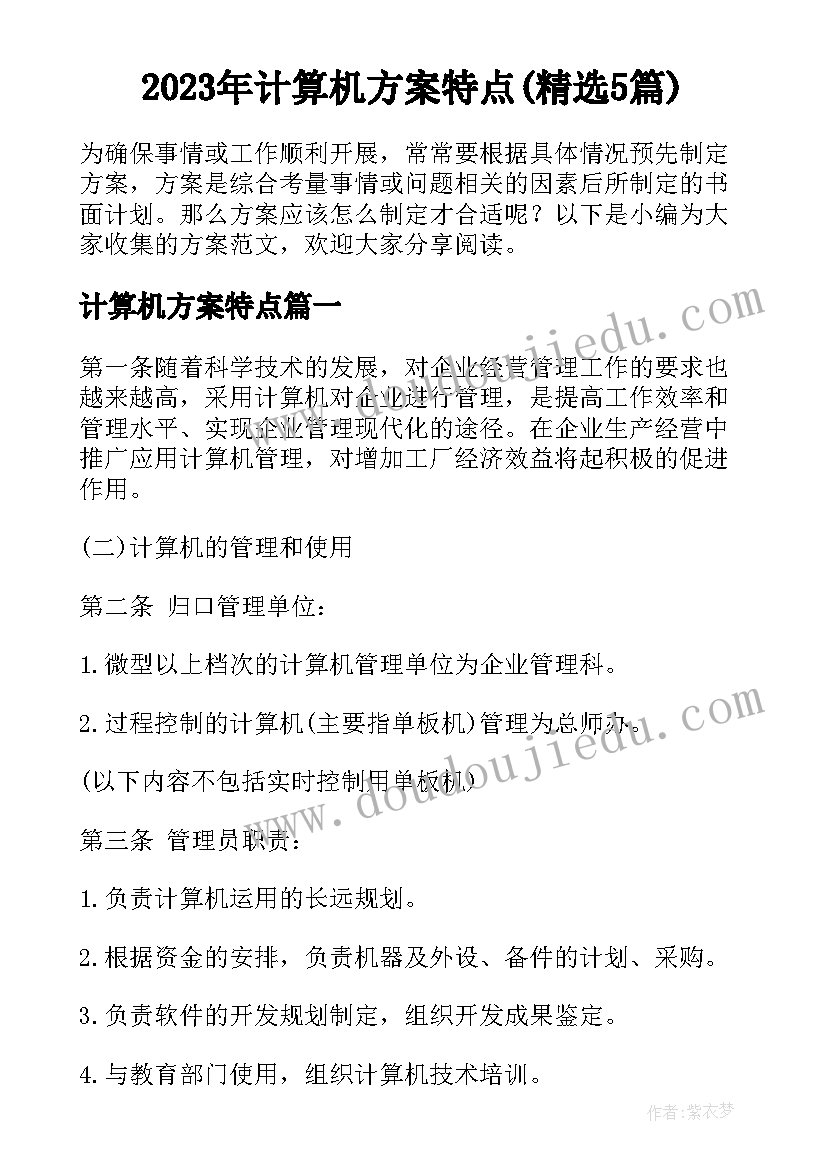 2023年计算机方案特点(精选5篇)