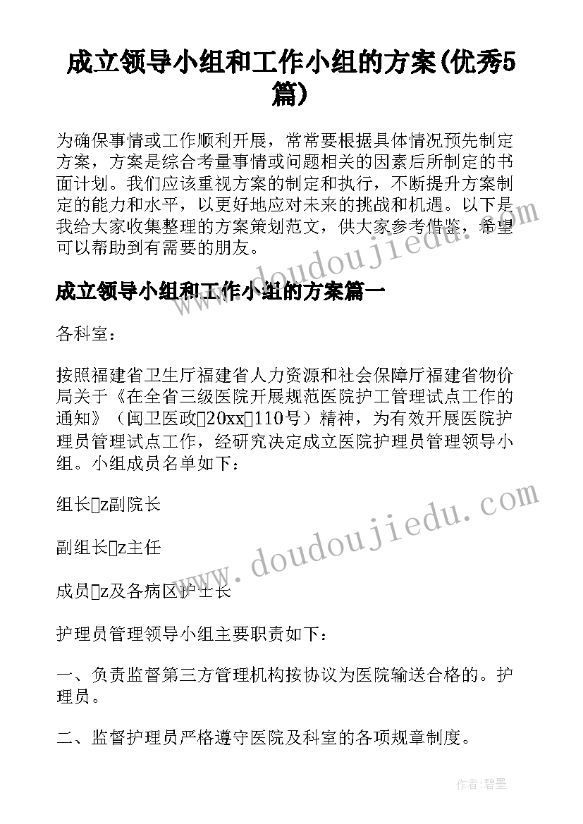 成立领导小组和工作小组的方案(优秀5篇)